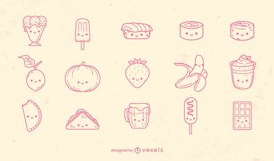 Conjunto de tipos de comida kawaii Conjunto de tipos de comida kawaii