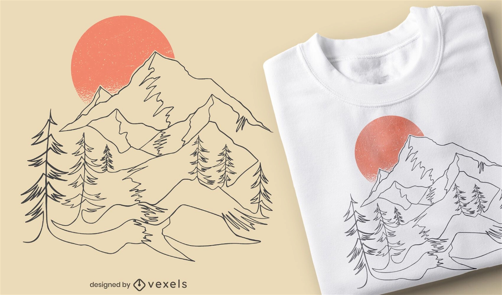 Continuous line landscape t-shirt design