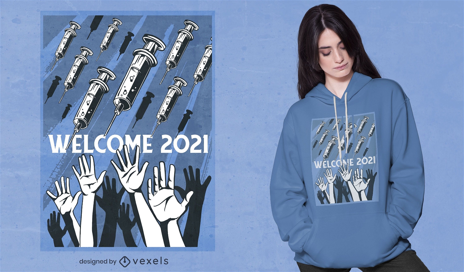 Bienvenida 2021 dise?o de camiseta de vacunas.