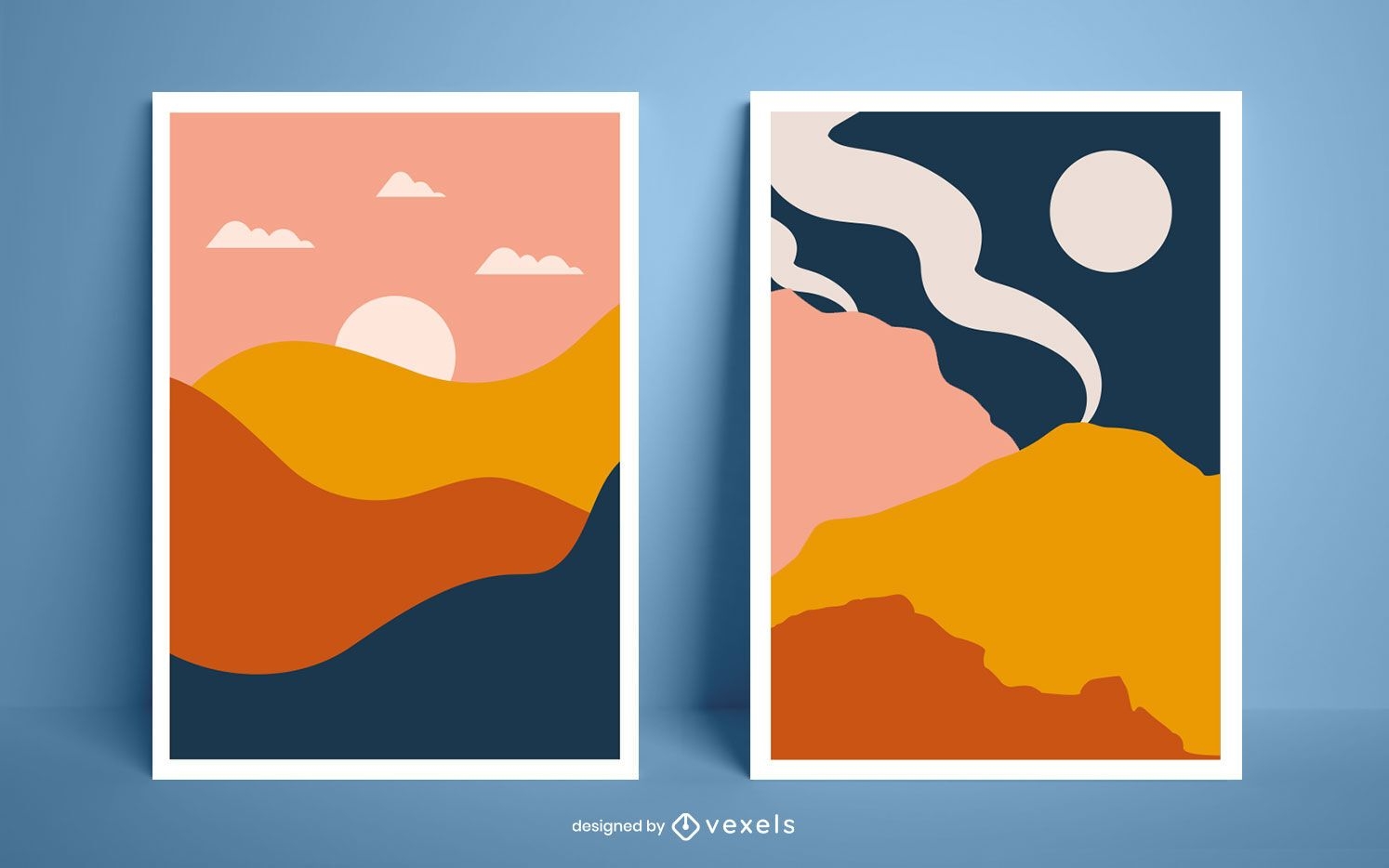 Diseño de carteles de paisajes abstractos.