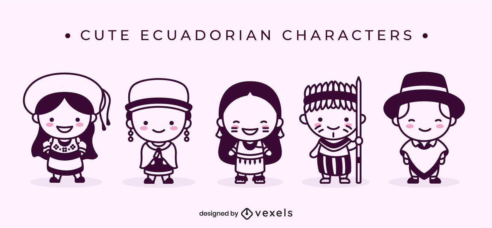 Cute ecuadorian filled stroke characters 