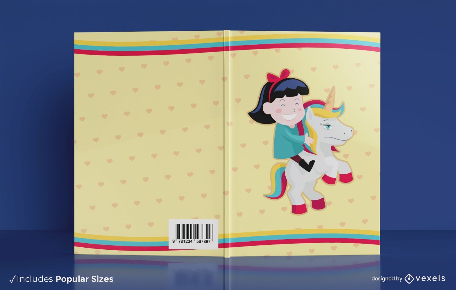 Desenho de capa de livro de garota montando unicórnio