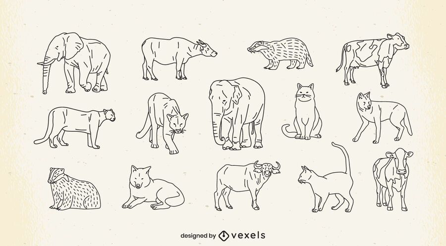 Animals thin line set Animals thin line set