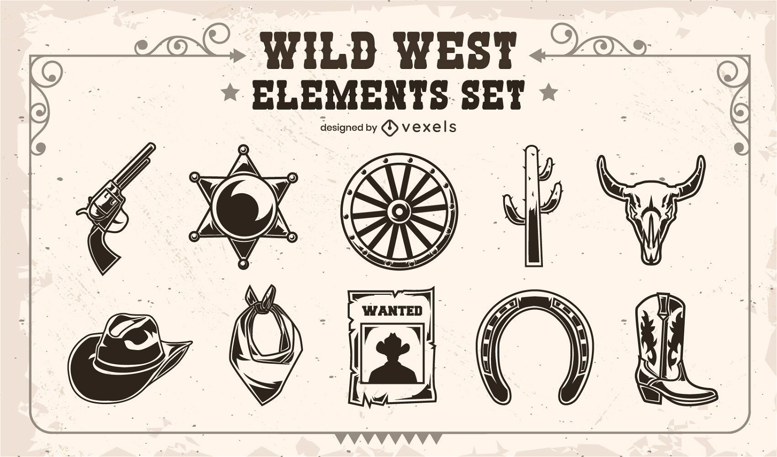 Conjunto de elementos del salvaje oeste