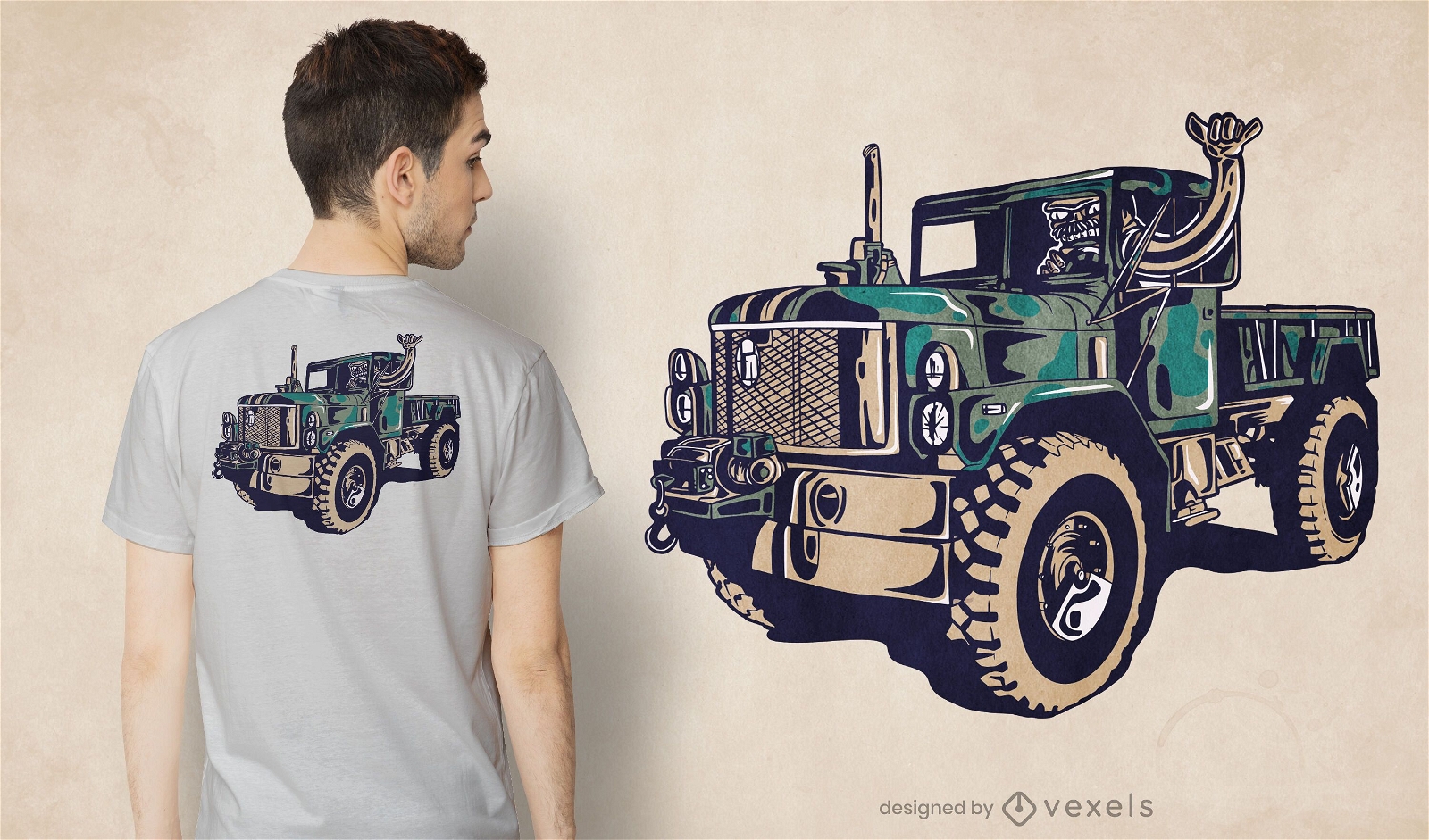 Diseño de camiseta de camión militar.