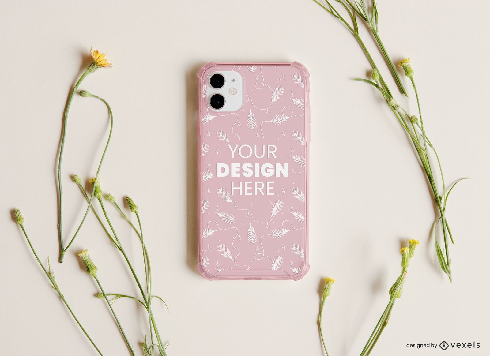 Phone case flowers mockup composition