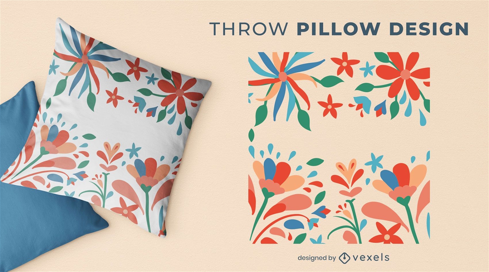 Otomi flowers throw pillow design