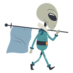 Alien walking with flag character