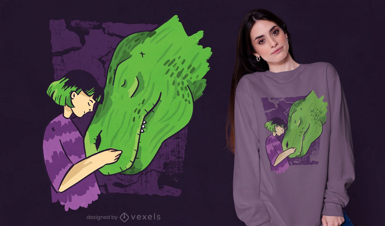 Design de camiseta de dinossauro feminina