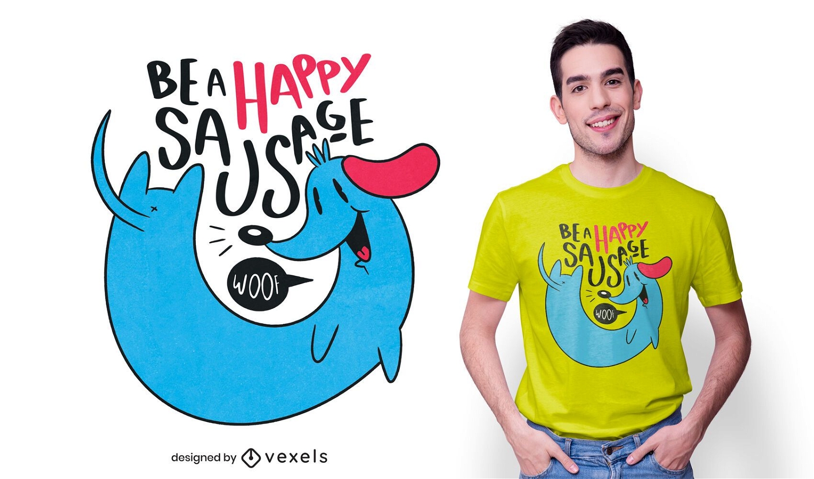 Design de t-shirt de salsicha feliz