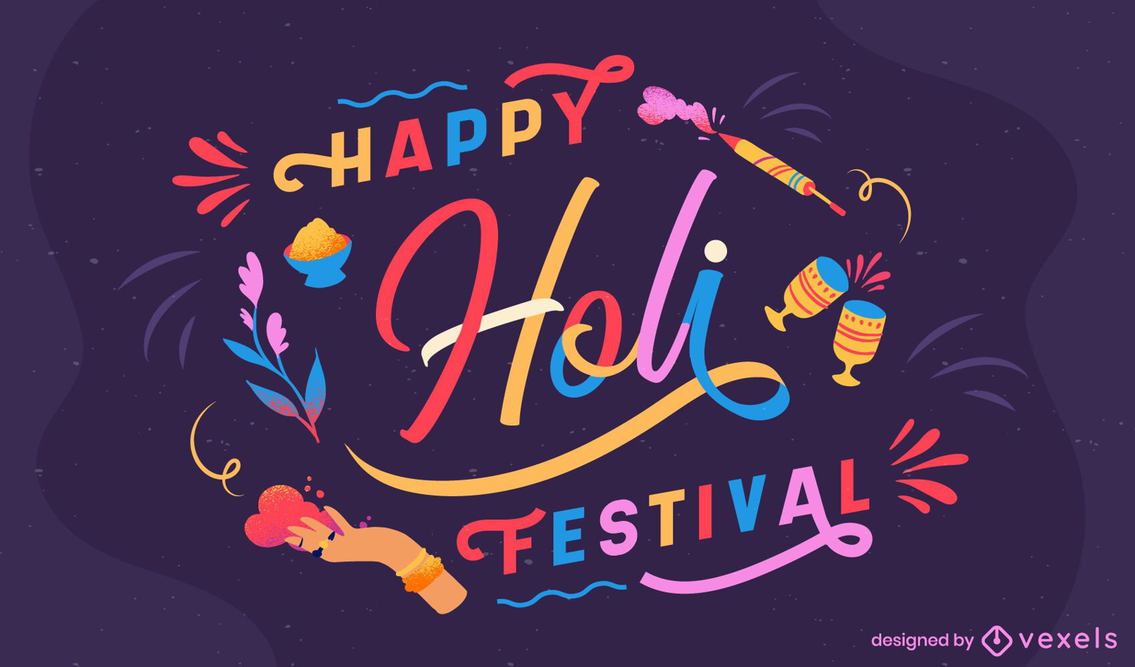 Happy holi festival lettering design