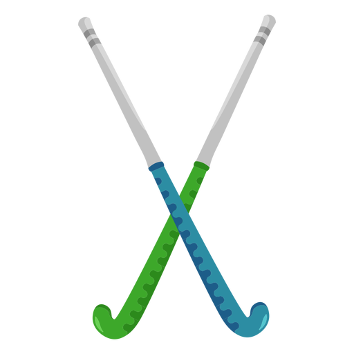 Palos de hockey azul y verde planos