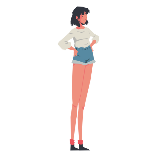 Casual girl hands on knees character PNG Design