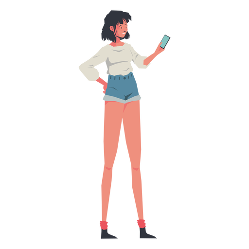 Casual girl on phone character PNG Design