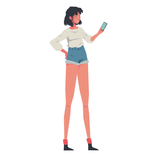 Chica casual en personaje de tel?fono Diseño PNG