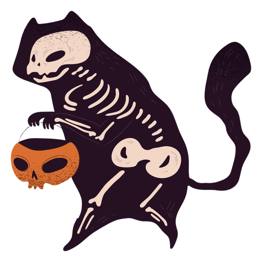 Esqueleto gato preto silhueta gato de halloween com traje de ossos cat  skull icon logo halloween