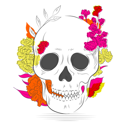 Cranium bunte Blumen Hand gezeichnet PNG-Design