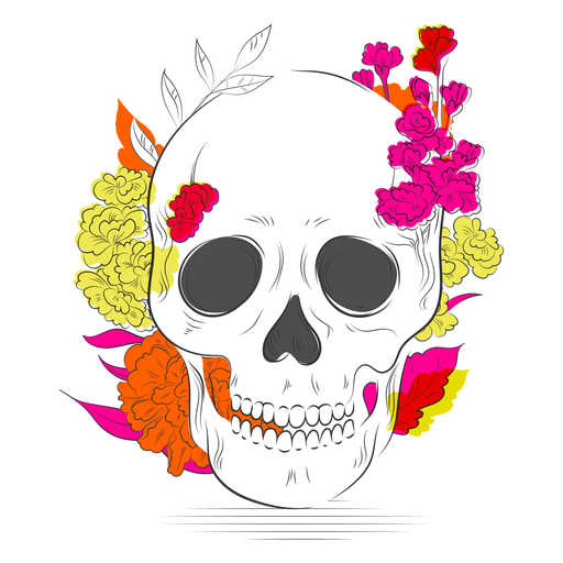 Cranium colorful flowers hand drawn PNG Design