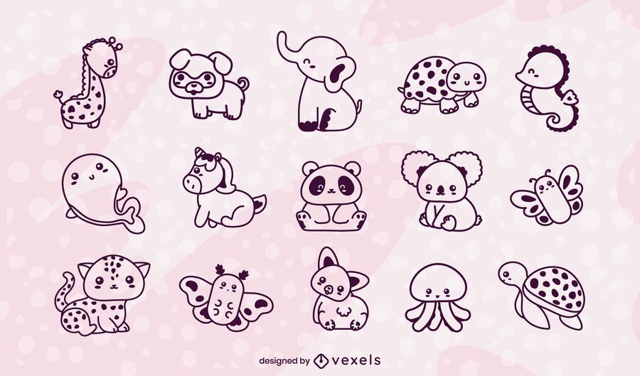 Conjunto de trazos de animales kawaii Conjunto de trazos de animales kawaii