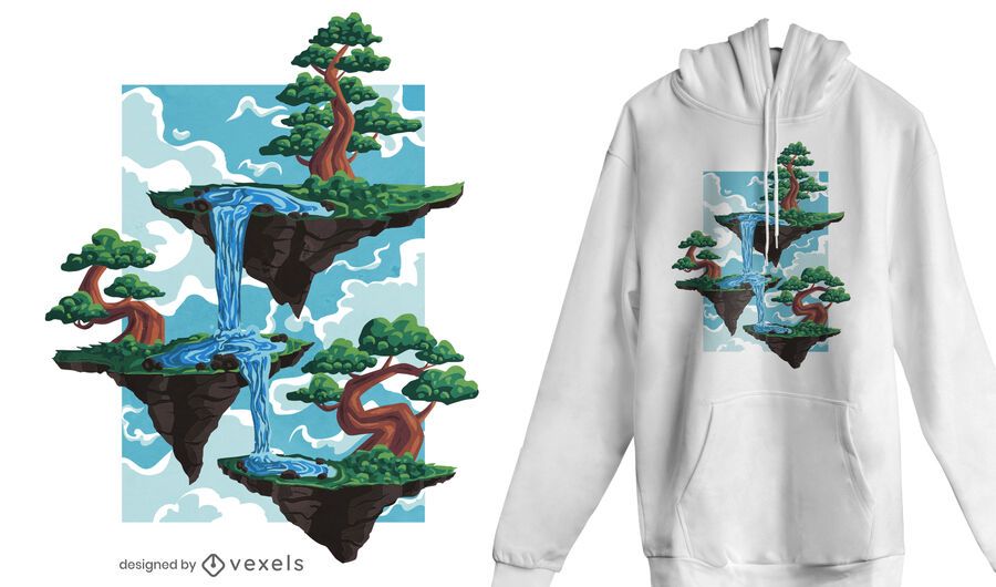 Diseño de camiseta de islas flotantes. Diseño de camiseta de islas flotantes.