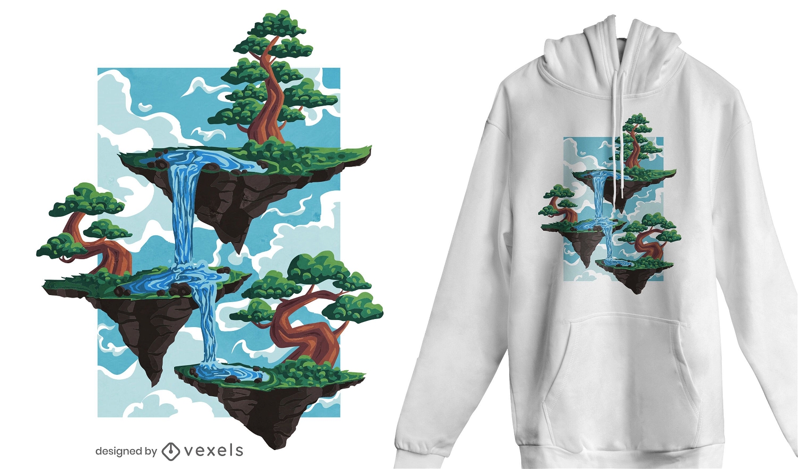 Design de t-shirt de ilhas flutuantes