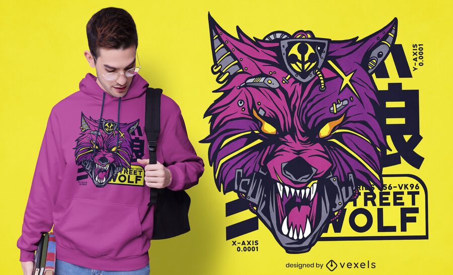 Cyberpunk wolf t-shirt design Cyberpunk wolf t-shirt design