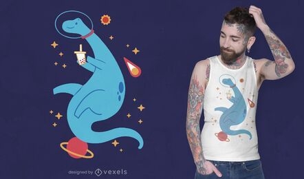 Diseño de camiseta de dinosaurio espacial.