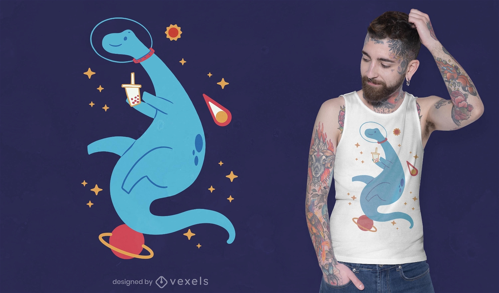 Design de camiseta de dinossauro espacial