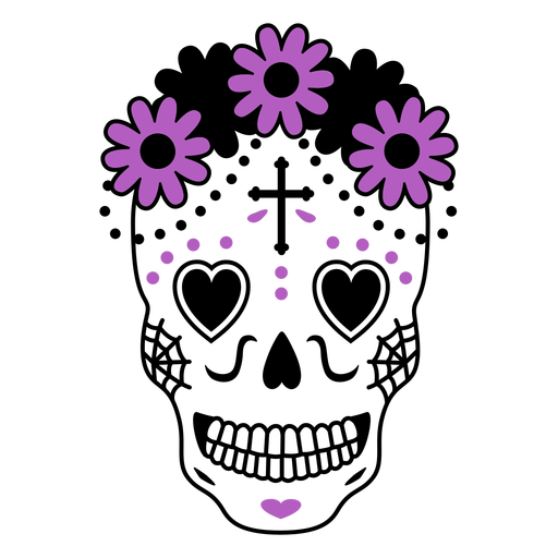 Purple skull flower crown color stroke PNG Design