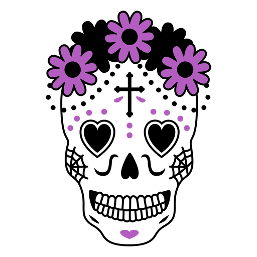 Traço colorido da coroa da flor do crânio roxo Desenho PNG