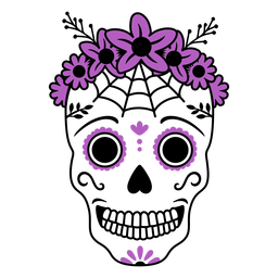 Trazo de color de telaraña de calavera púrpura Diseño PNG
