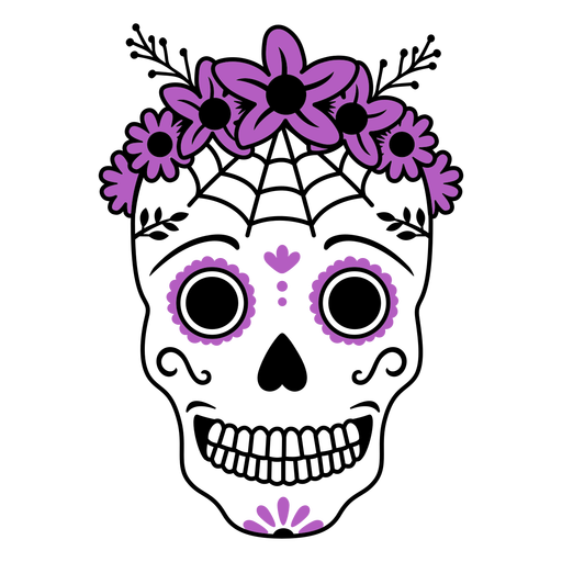 Purple skull spiderweb color stroke PNG Design