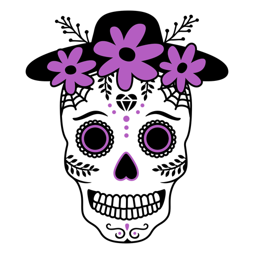 Purple sugar skull hat color stroke PNG Design