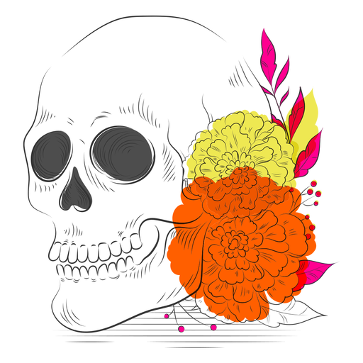 Dibujado a mano esqueleto flores coloridas Diseño PNG