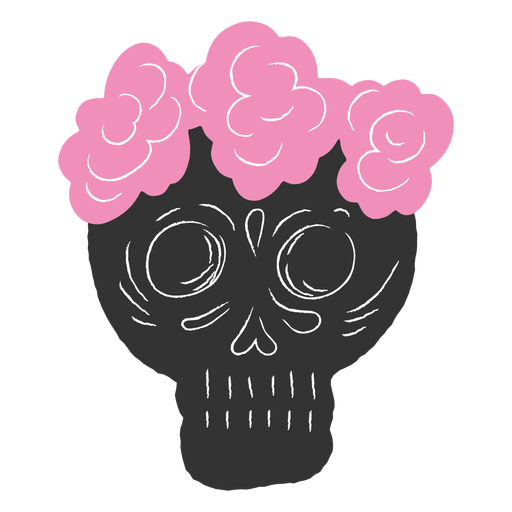 Corona de flores de calavera rosa y negra Diseño PNG