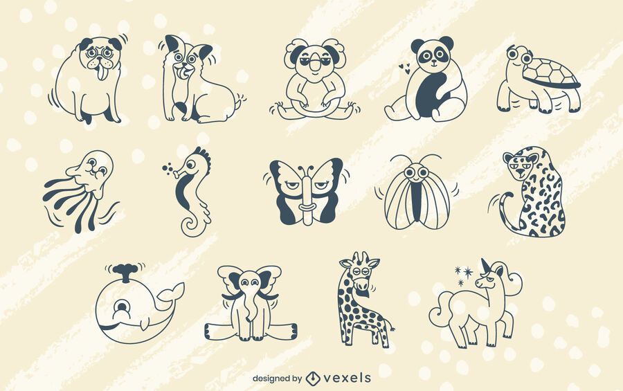 Cartoon animals stroke set Cartoon animals stroke set