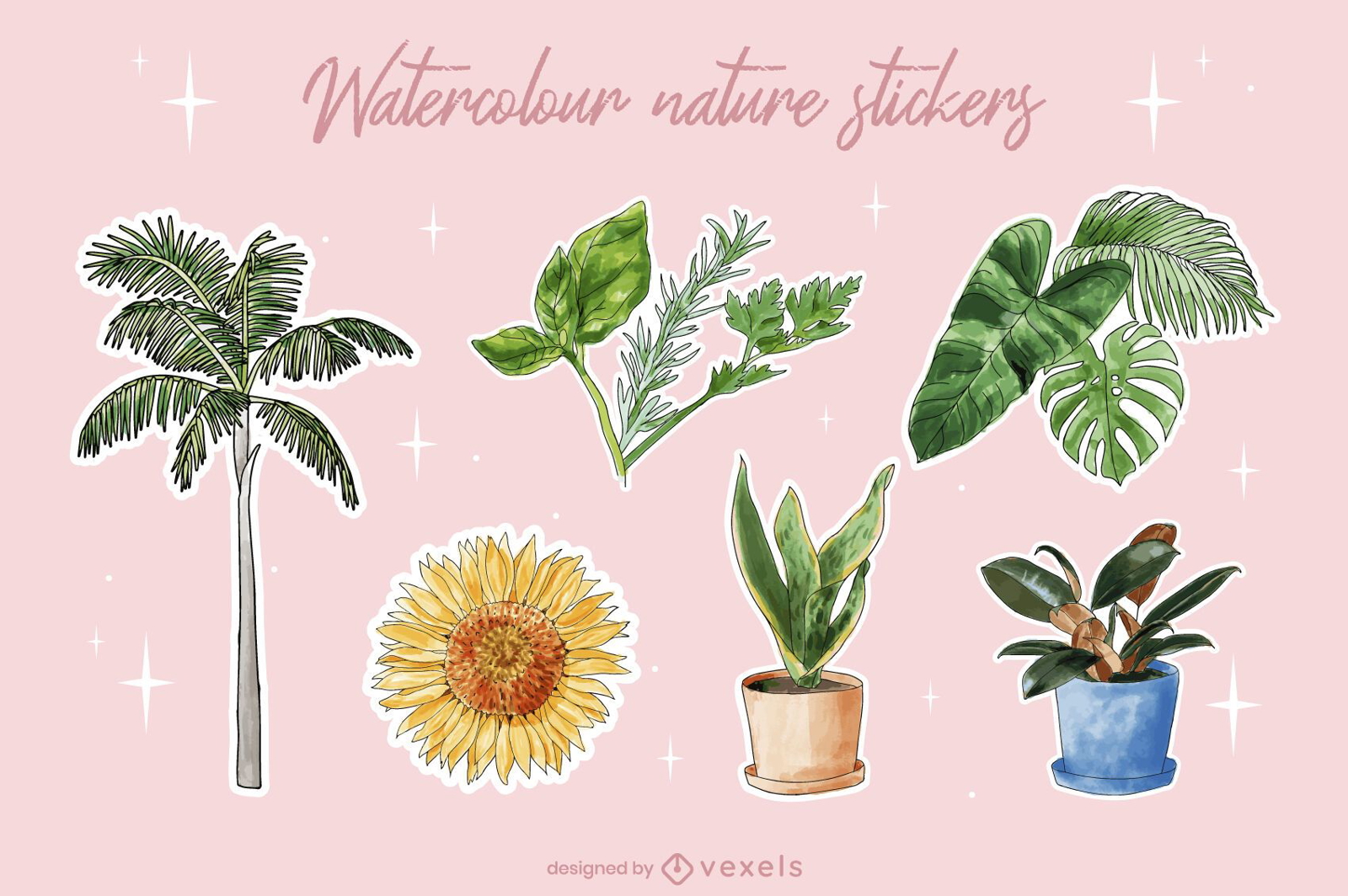 Watercolor plants sticker set