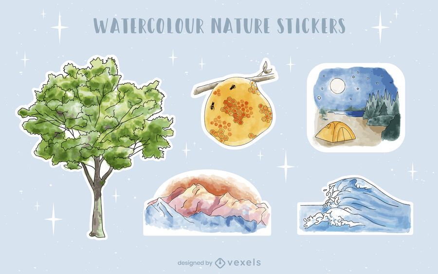Watercolor nature sticker set Watercolor nature sticker set
