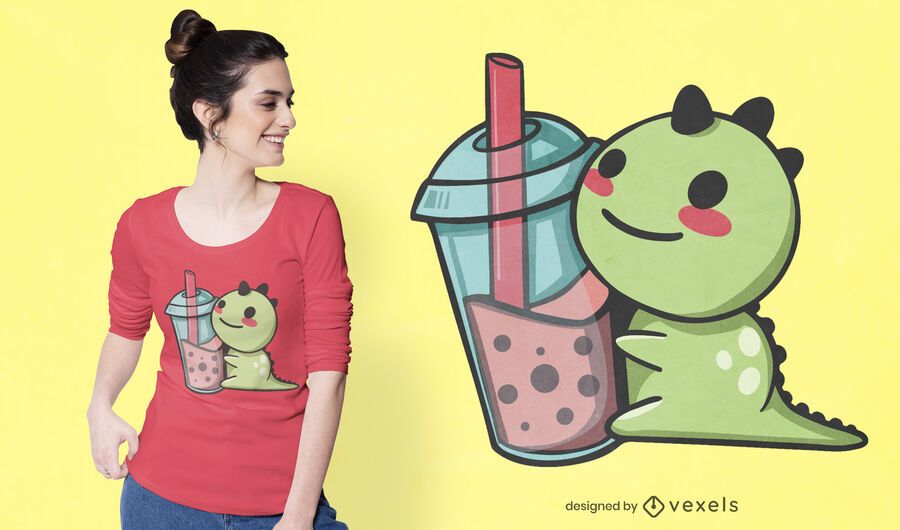 Dinossauro com design de camiseta com chá de bolhas Dinossauro com design de camiseta com chá de bolhas