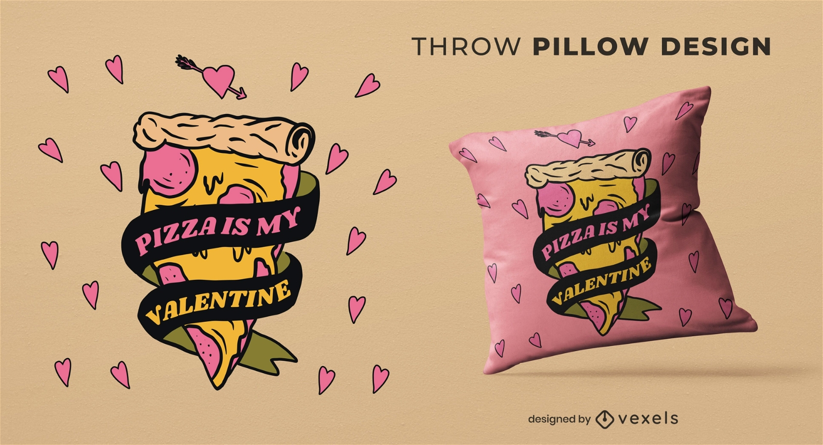 Pizza valentine throw pillow design