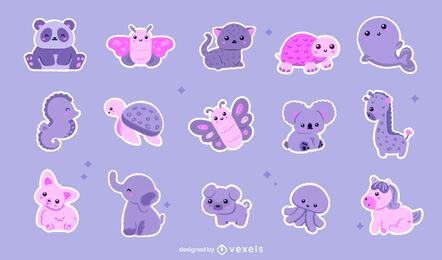 Set de pegatinas de animales kawaii