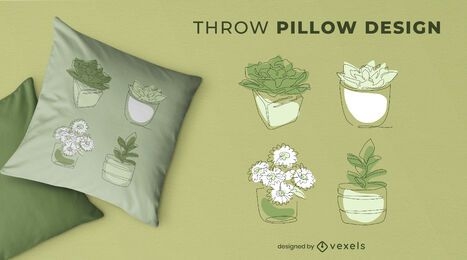 Continuous line plants throw pillow design