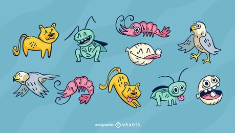 Conjunto de dibujos animados divertidos animales