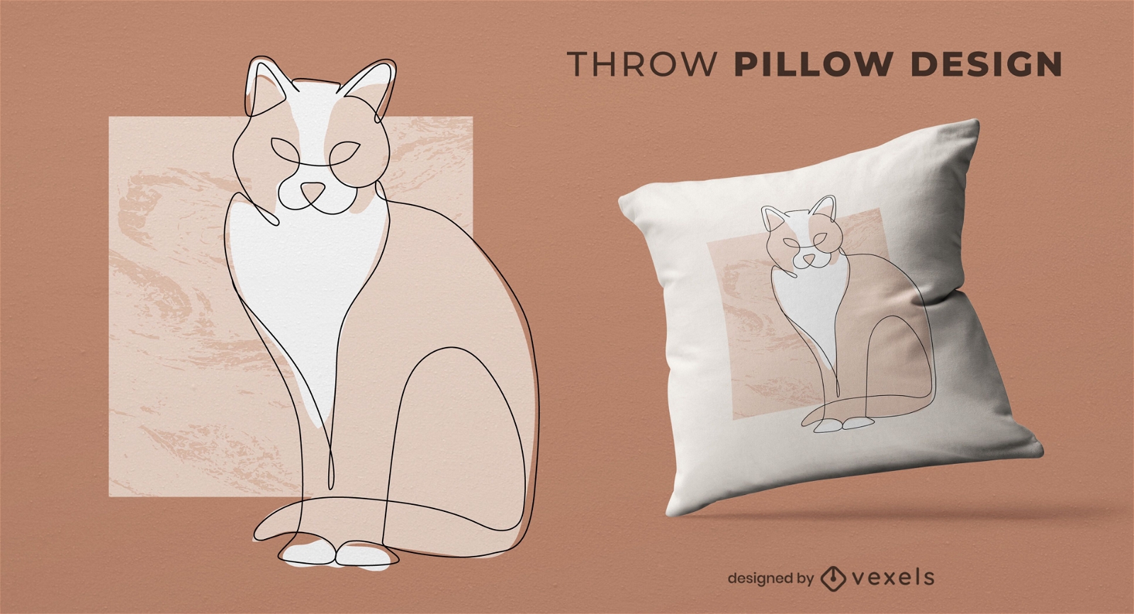 Continuos line cat throw pillow design