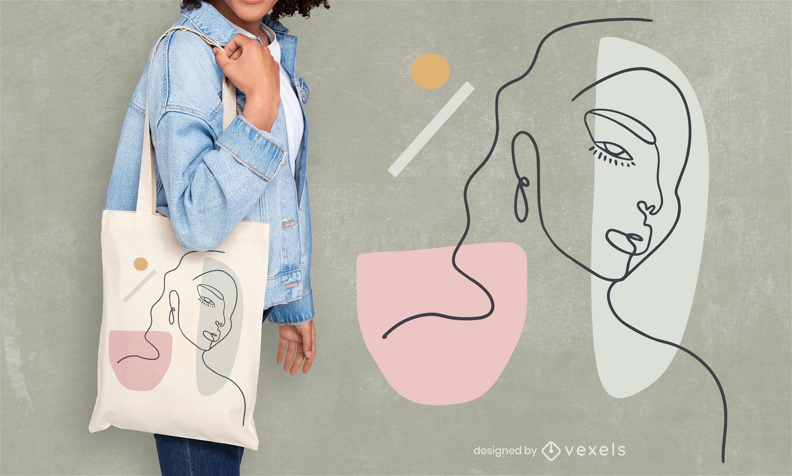 Woman continuous line tote bag design