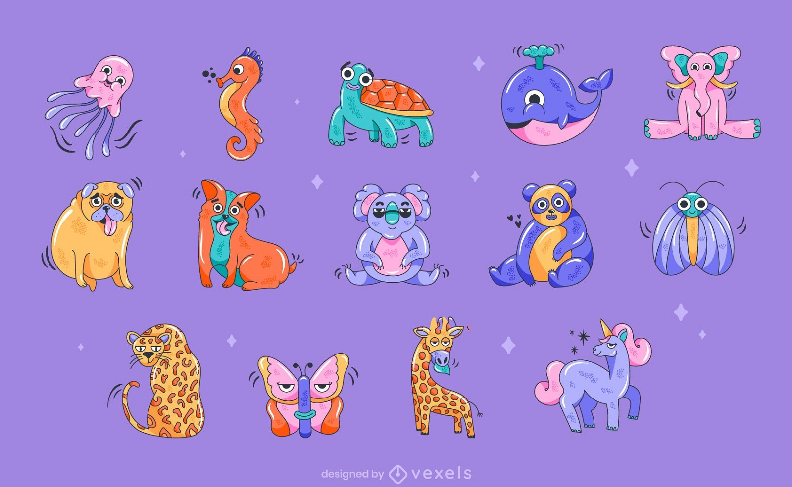 Conjunto de animales de dibujos animados