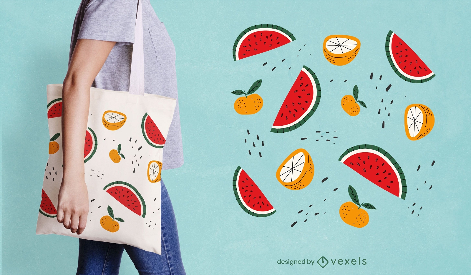 Design de sacola com fatias de frutas