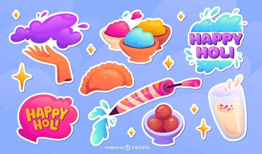 Holi elements sticker set Holi elements sticker set