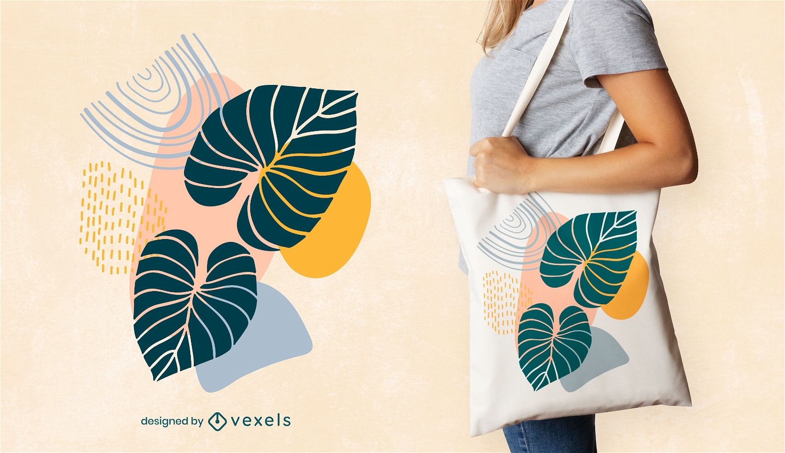 Artistic leaves tote bag design