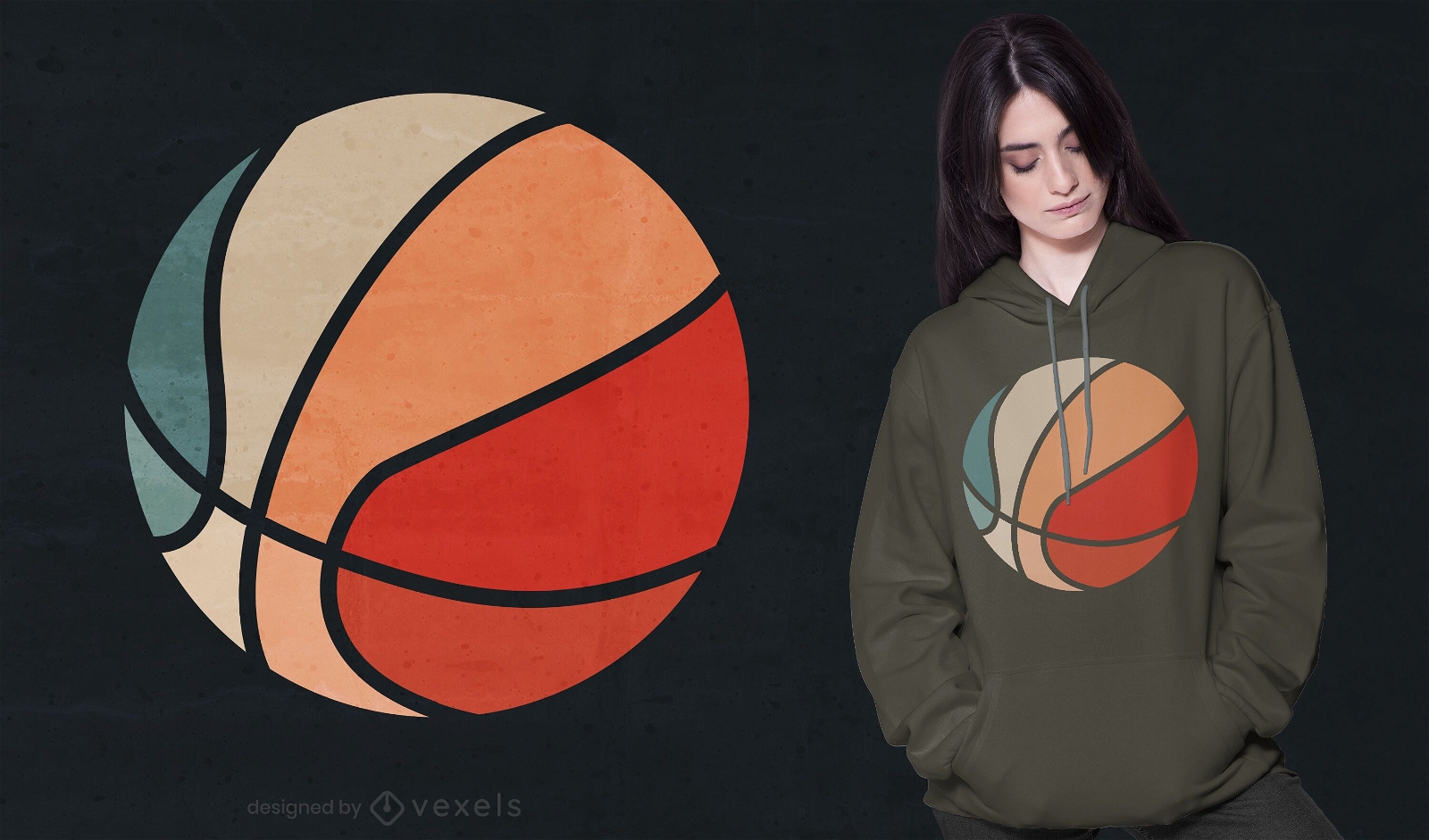 Diseño de camiseta de baloncesto al atardecer retro